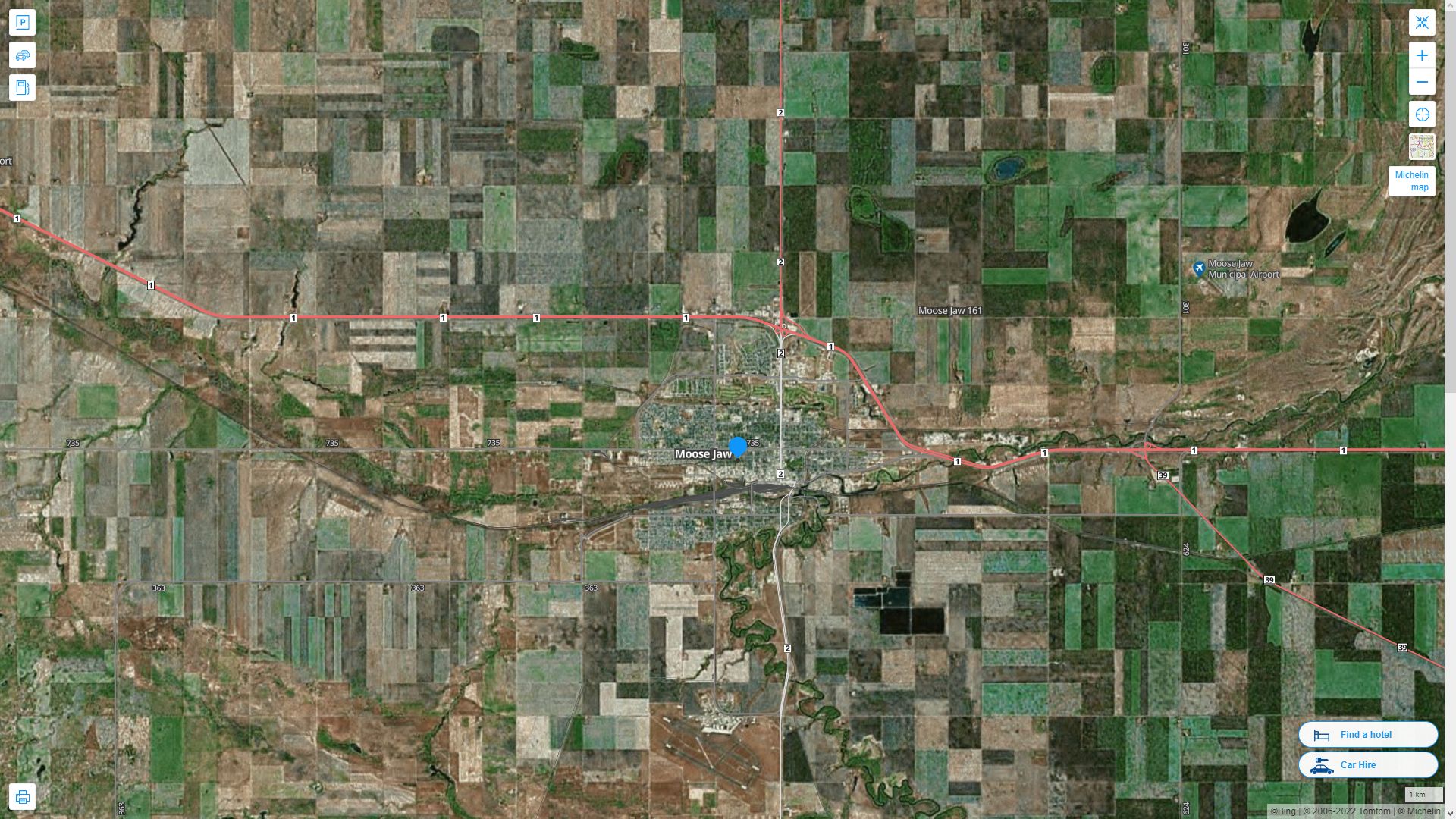 Moose Jaw Canada Autoroute et carte routiere avec vue satellite